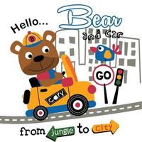 bear on the car funny animal cartoon vector