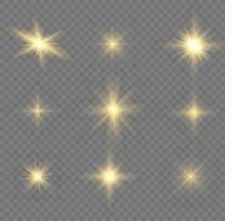 conjunto de efectos de luz blanca aislada brillante, destello de lente, explosión, brillo, línea, destello solar, chispa y estrellas. diseño abstracto de elementos de efectos especiales. rayo de brillo con relámpago vector