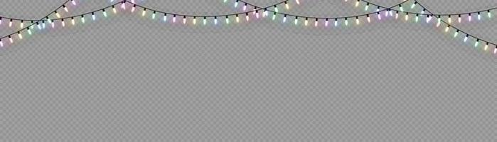 Christmas lights. Vector line with glowing light bulbs.Set of golden xmas glowing garland Led neon lamp illustration. Christmas lights isolated for cards, banners, posters