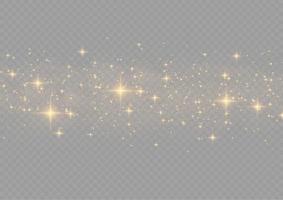 The dust sparks and golden stars shine with special light. Vector sparkles. Christmas light effect.