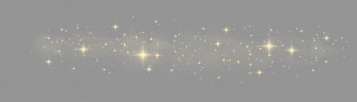 The dust sparks and golden stars shine with special light. Vector sparkles. Christmas light effect.