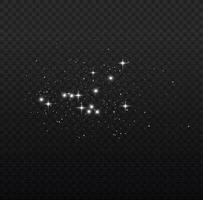 efecto de fondo de partículas de brillo blanco vectorial para tarjeta rica de saludo de lujo. efecto de luz especial de brillo de chispas blancas. textura brillante. chispas de polvo de estrellas en una explosión sobre un fondo negro. vector