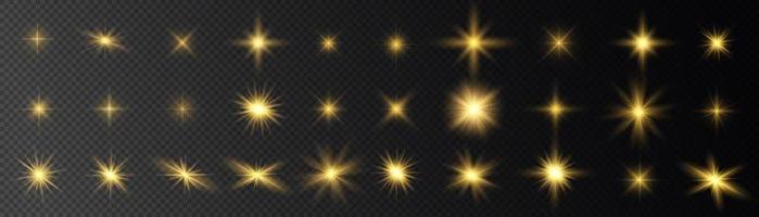 conjunto de efectos de luz blanca aislada brillante, destello de lente, explosión, brillo, línea, destello solar, chispa y estrellas. diseño abstracto de elementos de efectos especiales. rayo de brillo con relámpago vector