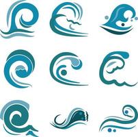 vector de conjunto de iconos de olas oceánicas con colores azules, ilustración