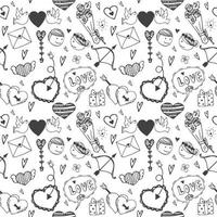 Black line drawing doodle of love concept pattern vector