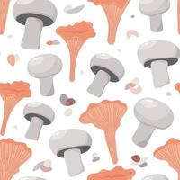 cute different mushrooms with Chanterelle. seamless pattern vector