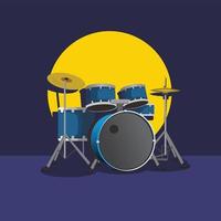 A Drum set highlighted by spot light vector