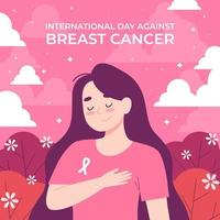 día internacional plano dibujado a mano contra la ilustración del cáncer de mama vector