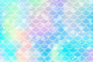 Mermaid rainbow background with scale and stars. Iridescent glitter fish tail pattern. Kawaii vector texture.