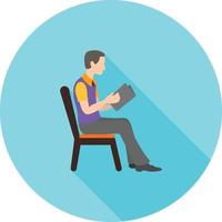 hombre sentado leyendo icono de sombra larga plana vector