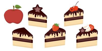 Collection set of dessert object chocolate cheese cake vector
