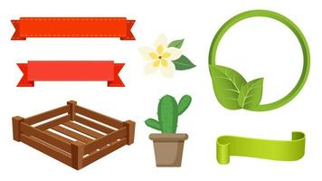 conjunto de colección de naturaleza marco decoración objeto flor hoja cactus banner vector