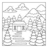 Print Design Nature Landscape Outline Coloring Page vector