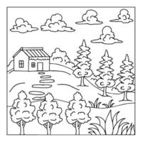 Print Design Nature Landscape Outline Coloring Page vector