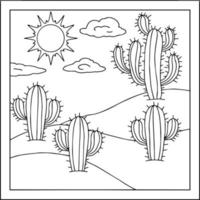 diseño de impresión paisaje de cactus del desierto página para colorear para niños vector