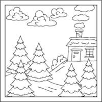 Print Design Nature Landscape Outline Coloring Page vector