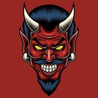 ilustración vectorial de la cabeza del diablo rojo en estilo antiguo vector