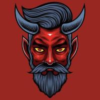 Vector Illustration of Red Devil Head in Vintage Style