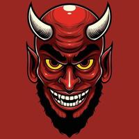 Vector Illustration of Red Devil Head in Vintage Style