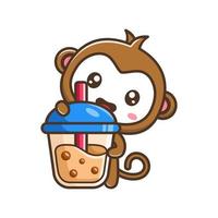 Cute litle monkey with a cup of chocolate cartoon illustration isolated suitable For sticker, crafting, scrapbooking, poster, packaging, children book cover vector