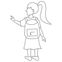 Schoolgirl with a backpack waving to someone, a girl with a ponytail view from the back vector