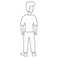 A man in full growth stands with his back and looks to the side, a sporty guy in doodle style. vector