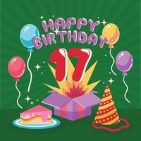17th birthday greeting card template. vector