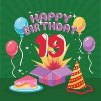 19th birthday greeting card template. vector