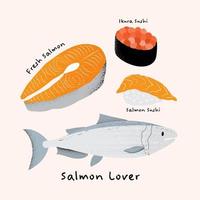hand draw salmon lover, fresh salmon fish, salmon menu