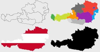 Republic of Austria map flag set isolated on white background.political map of Austria vector