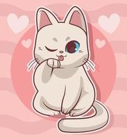 cute cat white with hearts vector
