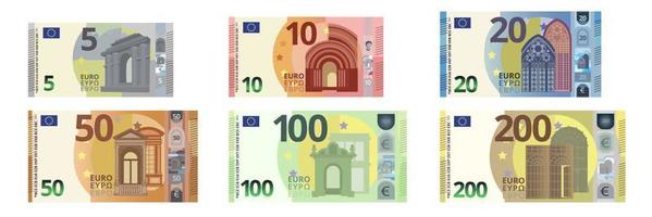 Collection set of cartoon Euro paper money vector