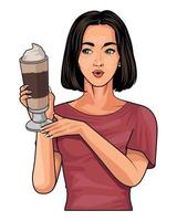 woman with iced coffee vector