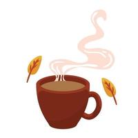 hot coffee and and leaves vector