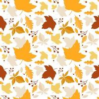 Vector background seamless pattern of autumn leaves with acorns on white background
