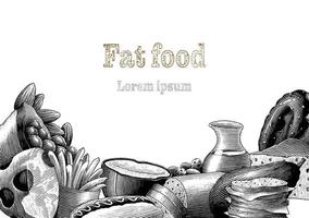 Fat food hand drawing engraving style clip art vector