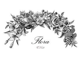 Vintage flora element hand draw engraving style