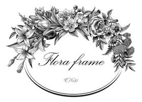 Vintage flora frame hand draw engraving style vector