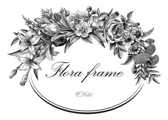 Vintage flora frame hand draw engraving style