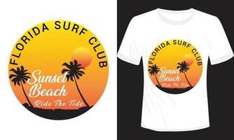 diseño de camiseta de playa al atardecer del club de surf de florida vector