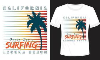 California Surfing Laguna Beach T-shirt Design vector