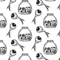 pattern with jar and eyes. Human eyes in a jar. Doodle style. Pattern for Halloween. Vector illustration.