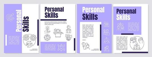 In demand soft skills purple brochure template. Professional communication. Leaflet design with linear icons. 4 vector layouts for presentation, annual reports.