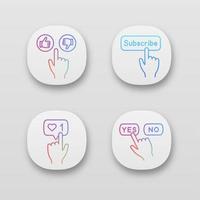 Click app icons set. Subscribe, thumbs up and down, yes, no, like counter. UI UX user interface. Web or mobile applications. Vector isolated illustrations