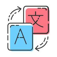 Language translation service color icon. Instant machine translator. Automated interpretation tool. Online dictionary. Isolated vector illustration