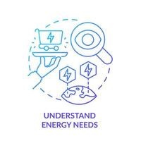 Understand energy needs blue gradient concept icon. Step to energy strategy abstract idea thin line illustration. Predict consumption. Isolated outline drawing. vector