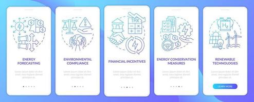 pantalla de aplicación móvil de incorporación de gradiente azul de planificación de energía exitosa. tutorial 5 pasos páginas de instrucciones gráficas con conceptos lineales. interfaz de usuario, ux, plantilla de interfaz gráfica de usuario. vector