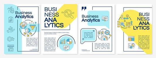 plantilla de folleto azul y amarillo de análisis de datos comerciales. procesos de seguimiento. diseño de folletos con iconos lineales. 4 diseños vectoriales para presentación, informes anuales. vector