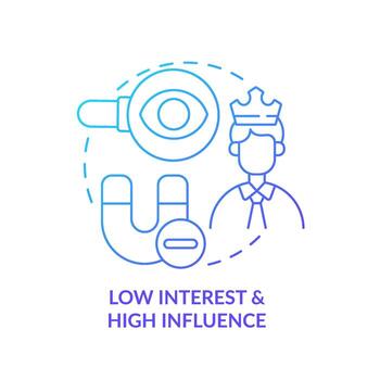 Low interest and high influence blue gradient concept icon. Stakeholder mapping and analysis abstract idea thin line illustration. Isolated outline drawing. vector