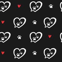 Hand drawn doodle black seamless wallpaper. Cute vector paws, hearts pattern for paper, fabric textile, home, baby.